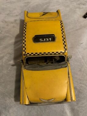 Vintage Yellow Toy Taxi Car - Checker Pattern